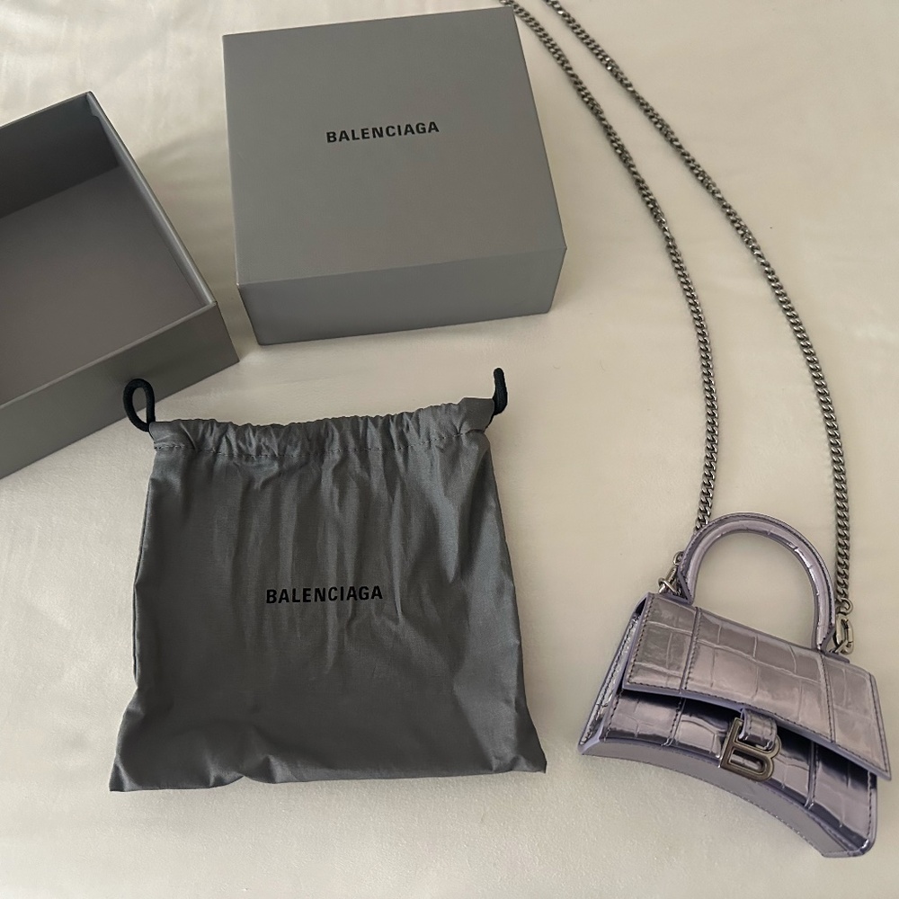 Balenciaga Purse Hourglass XS Crocodile Embossed Purple Brand New